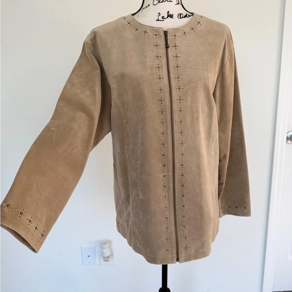 Cabela's‎ Blazer Studded Full Zip Suede Leather Tan Sz L Boho western Core